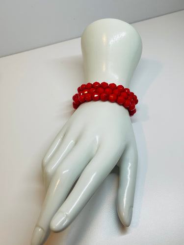 Red 3 Strand Facet Beaded Bracelet